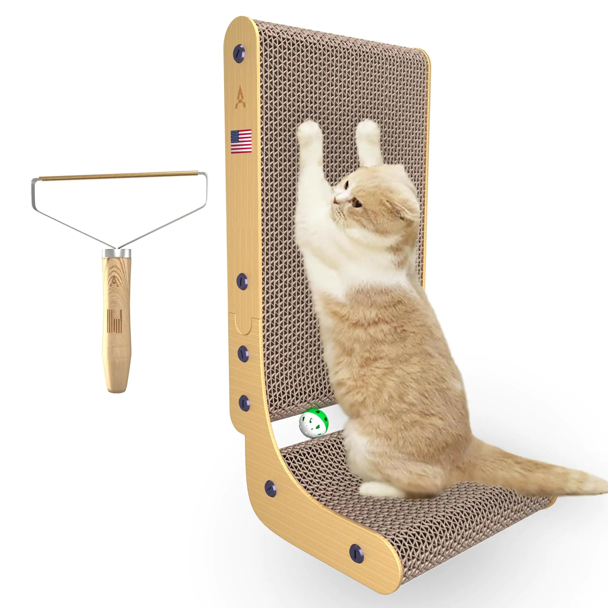 Cat Scratcher cat Scratching Board Cardboard cat Scratcher cat Scratch pad L Shape cat Scratcher. with Ball Toy for Indoor Cat Pet Hair Remover and Catnip Included