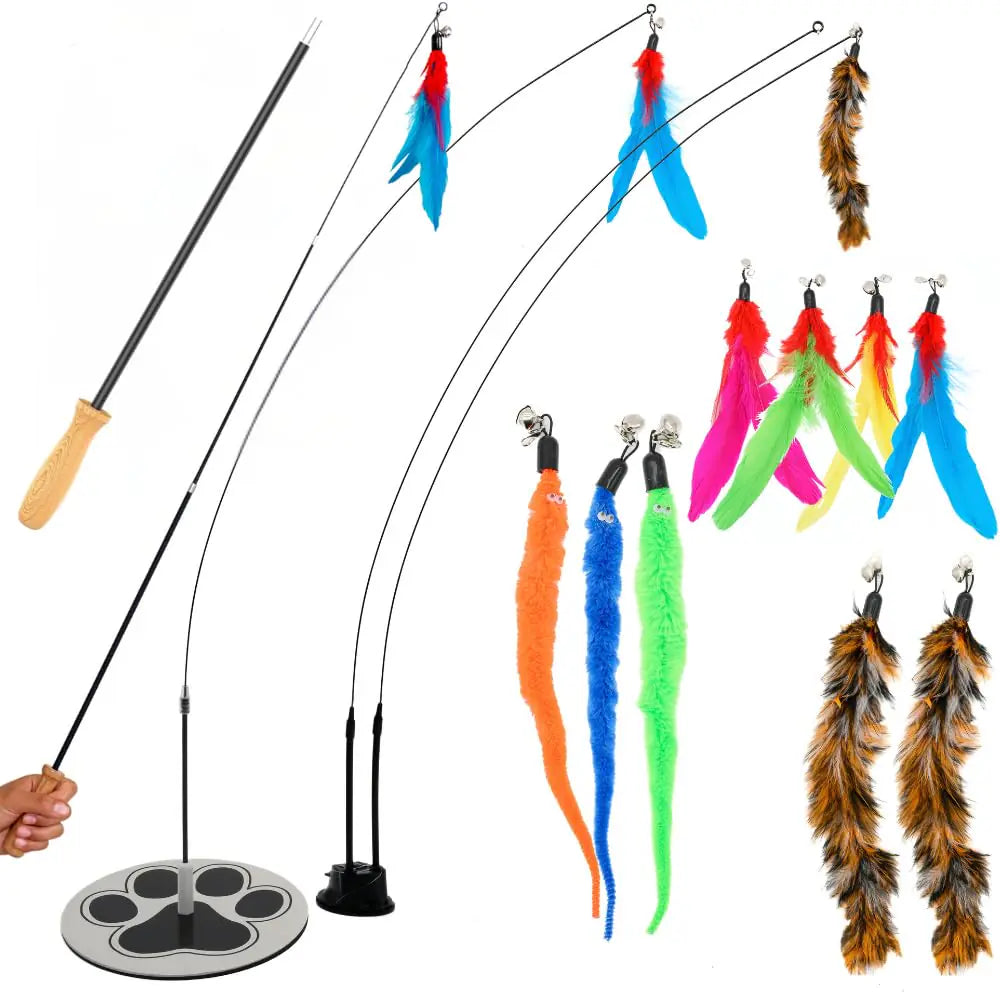 GADGETSOLOGY Cat Wand Toy Cat Fishing Pole Toy Cat Feather Toy Suction Cup Cat Toys for Indoor Cats Cat Toys Wand Feather Wand Cat Toy Feather Cat Toy Multisurface Cat Feather Wand Toy Cat Teaser