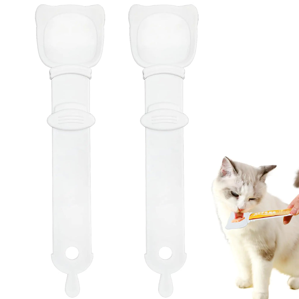 2PCS Cat Strip Feeder Cat Strip Squeeze Spoon Cat Claw Shaped Cat Food Can Spoon Multifunctional Lickable Wet Cat Treat Dispenser for Cat Liquid Snack Cat Feeding Food Storage(White)